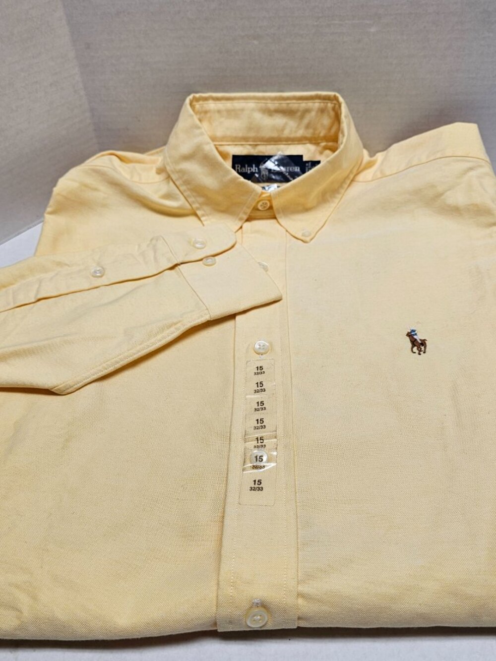 New Ralph Lauren Classic Fit long Sleeve Mens Button Down Up Shirt Yellow 15 32/